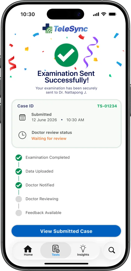 Examination sent successfully confirmation