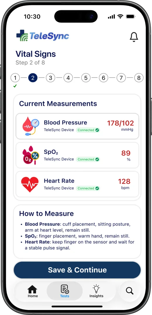 Vital signs screen with abnormal readings highlighted in red